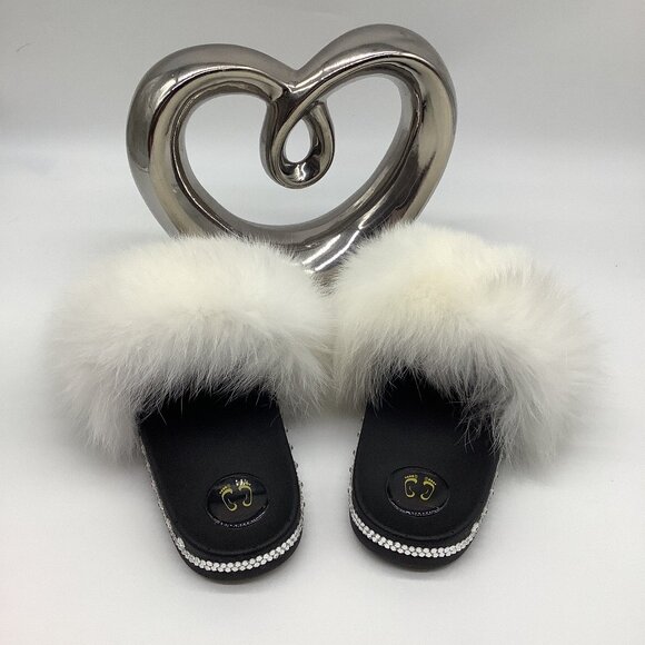 100% Real Fox Fur Slides In-stock Fast Shipping with Swarovski Crystals size10 - Picture 3 of 4